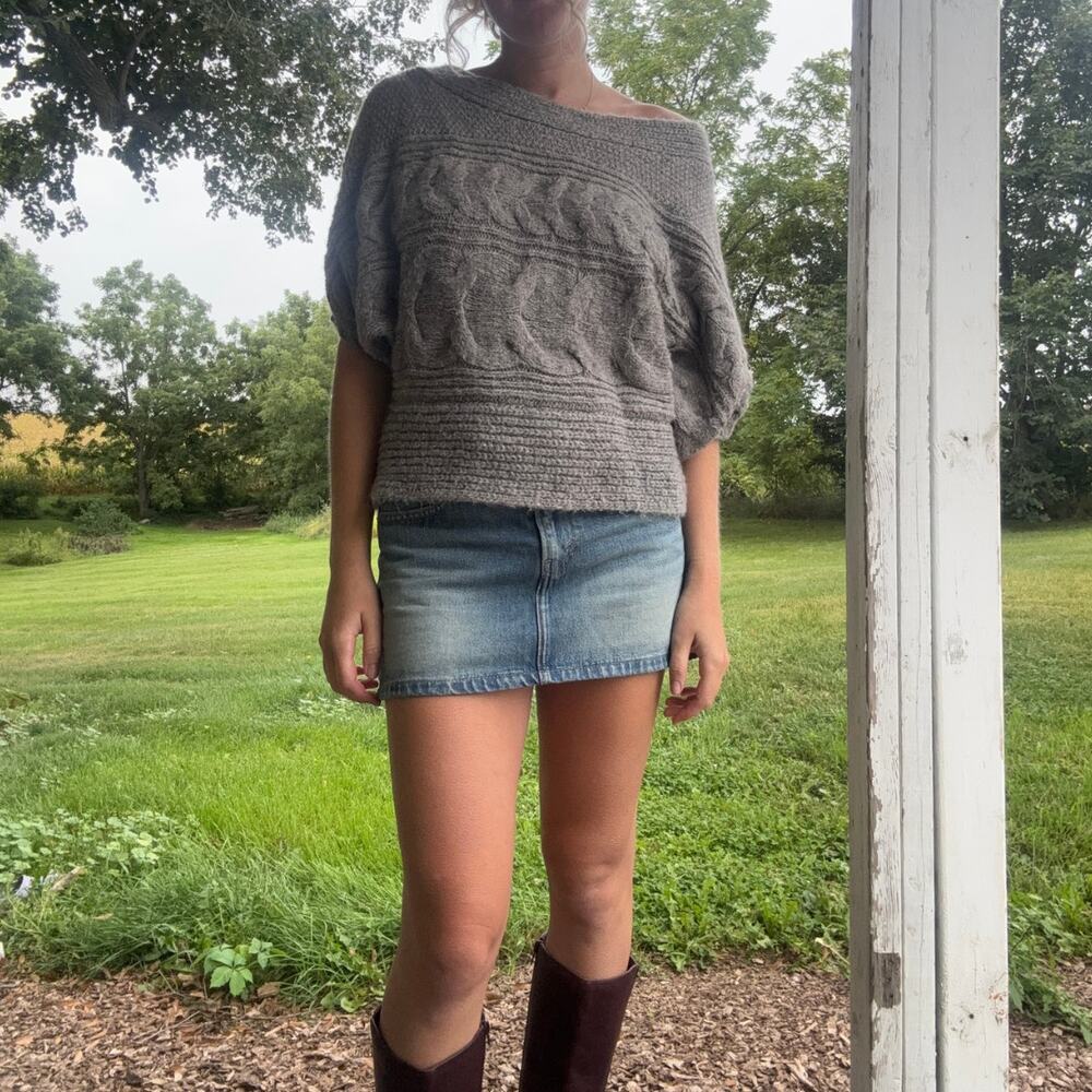 Free People Cozy Knit Off-Shoulder Cable Sweater Soft Summer Gray Size Large
